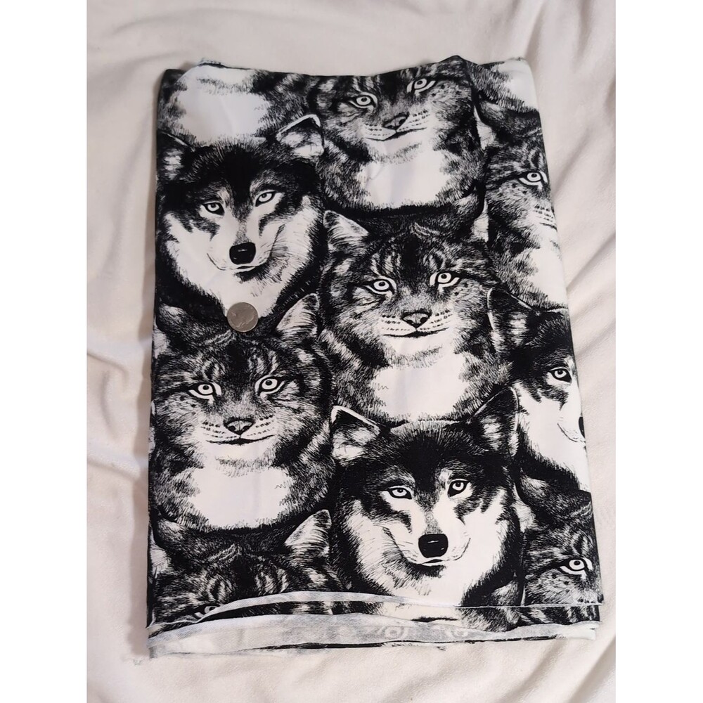 Black White Wolf Cat Stretch Cotton French Terry Fabric 2 Yds